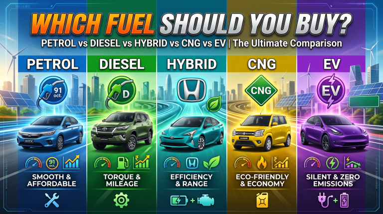 Petrol vs Diesel vs Hybrid vs CNG vs EV